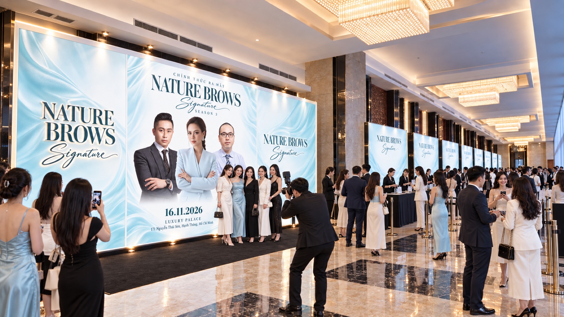 Phối cảnh 3D toàn cảnh sảnh NATURE BROWS Signature Season 3 đông khách